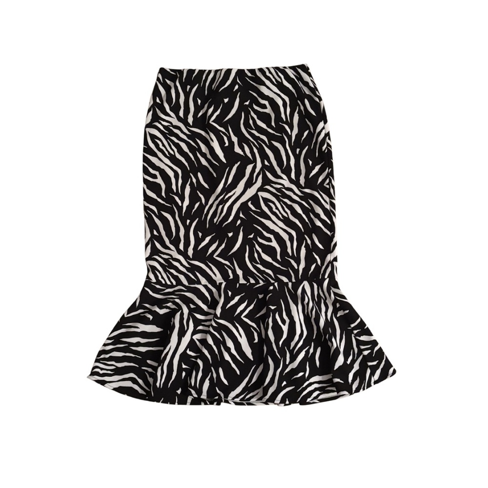Messini Black & White Zebra Print Ruffled Hem Skirt